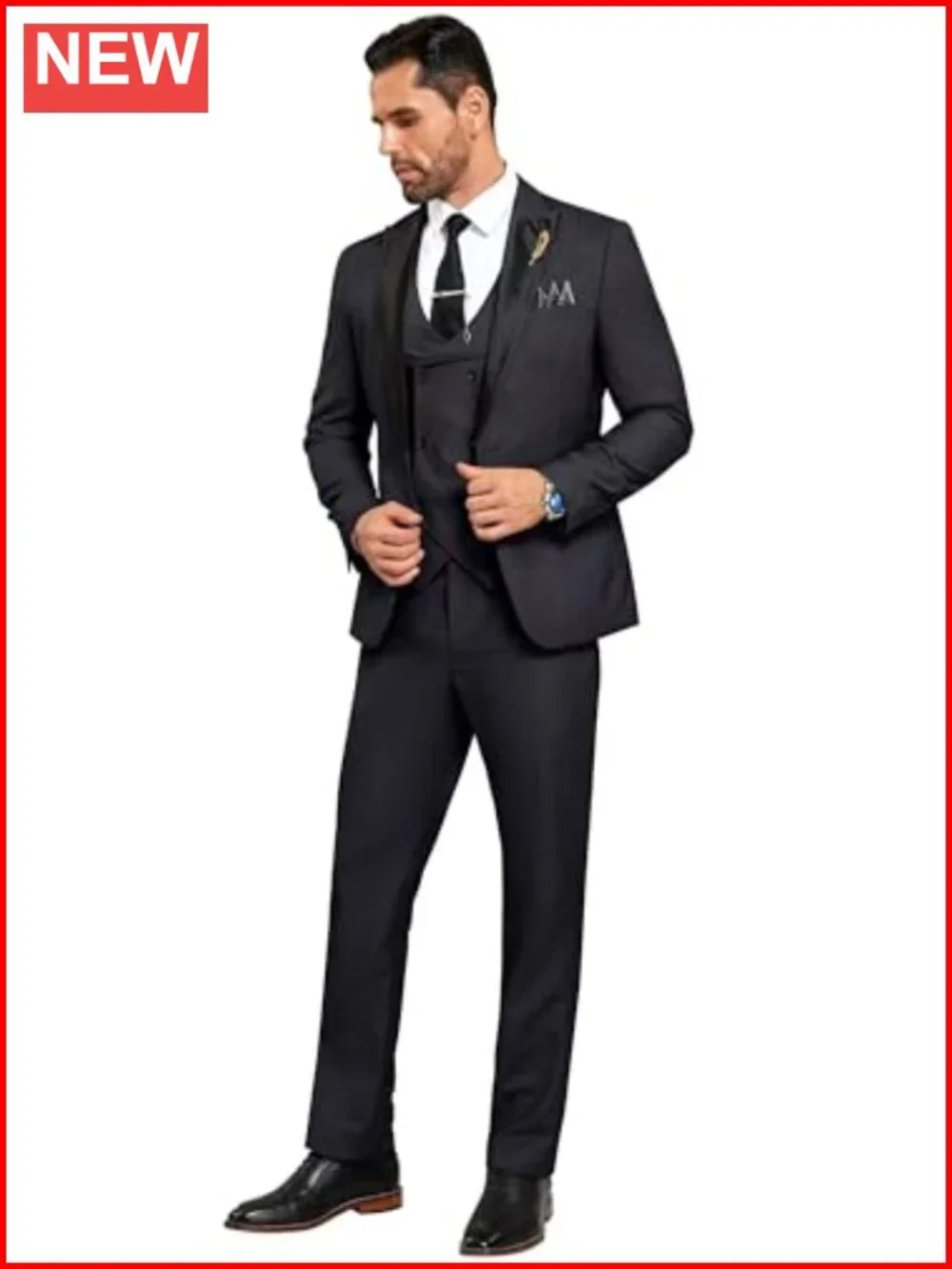 Men's 3-Piece Slim Fit Peak Lapel Tuxedo Suit Set for Prom Wedding